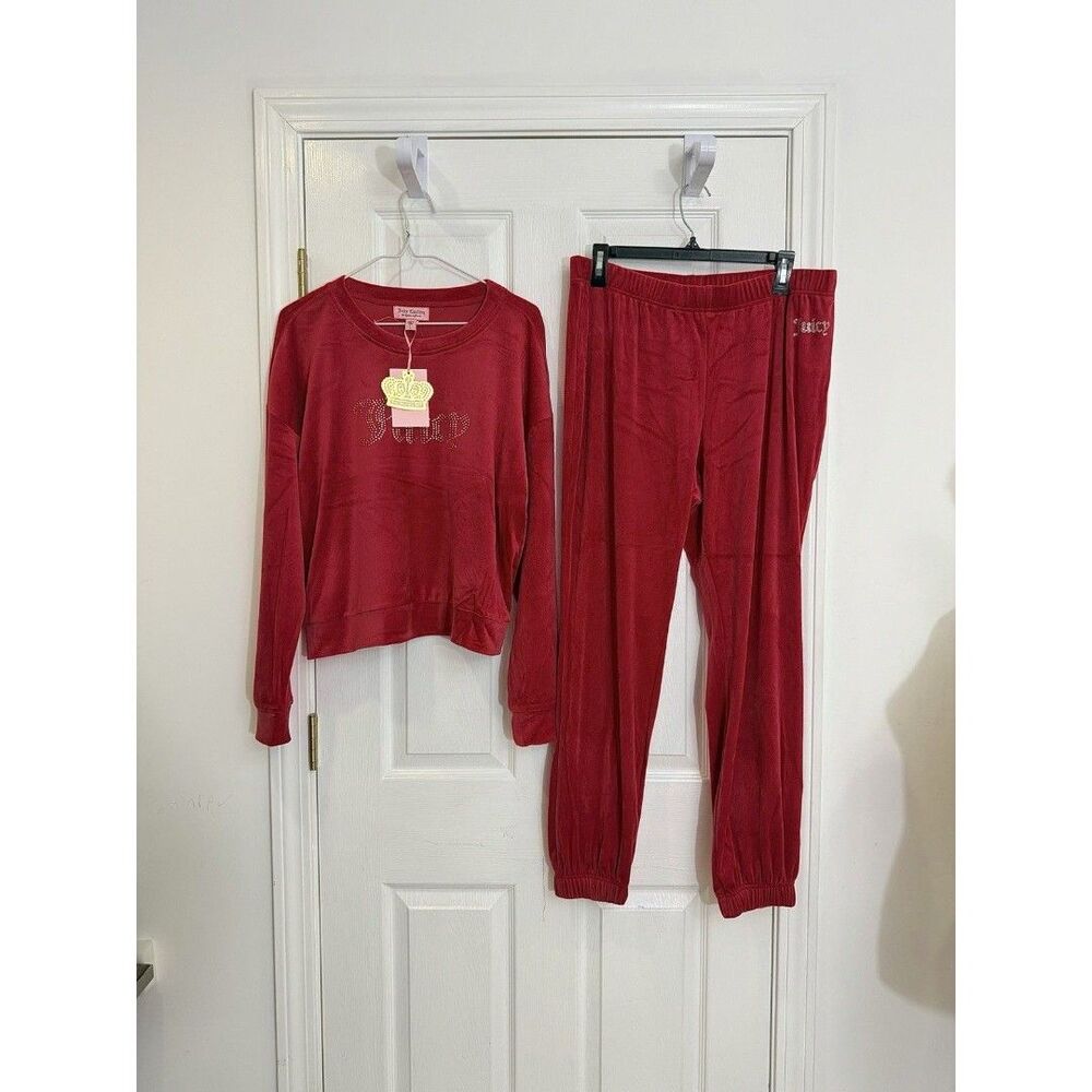 NWT Juicy Couture Big Bling Velour Tracksuit Set in Coco Red - Picture 11 of 11
